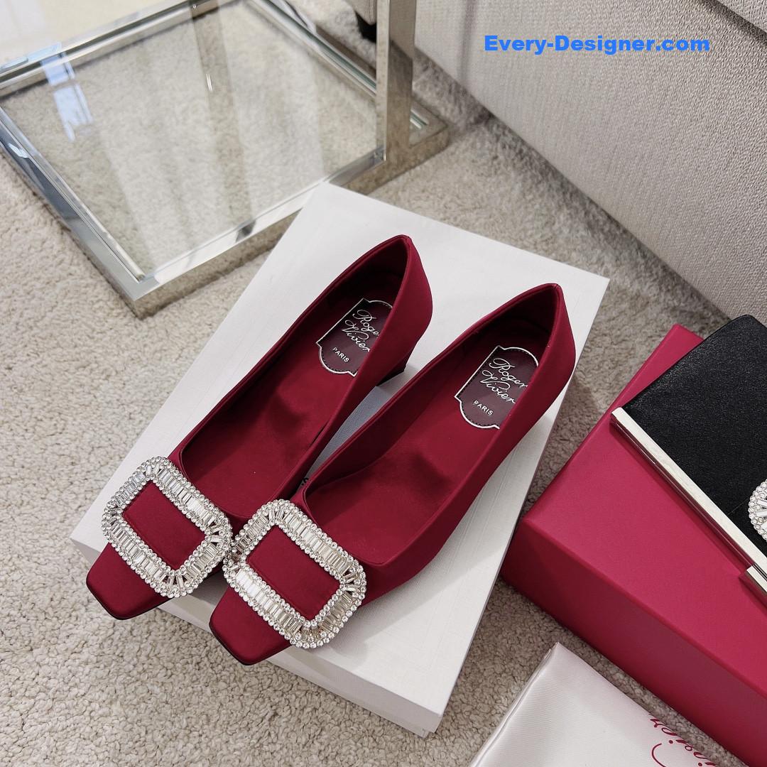 roger vivier silk D1am0nd buckle square heel shoes