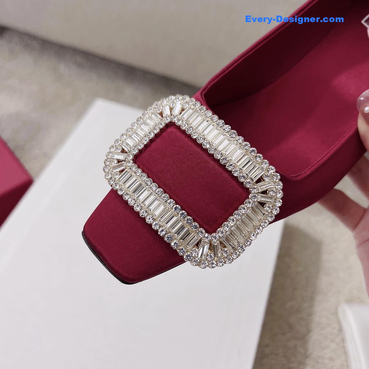 roger vivier silk D1am0nd buckle square heel shoes