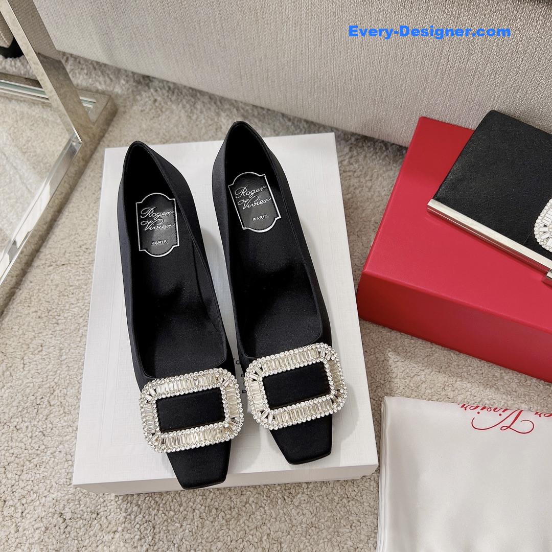 roger vivier silk D1am0nd buckle square heel shoes