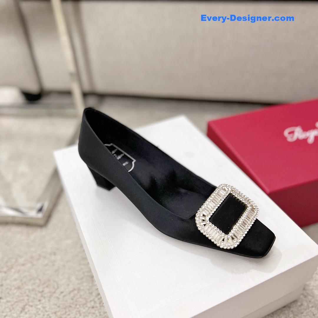 roger vivier silk D1am0nd buckle square heel shoes