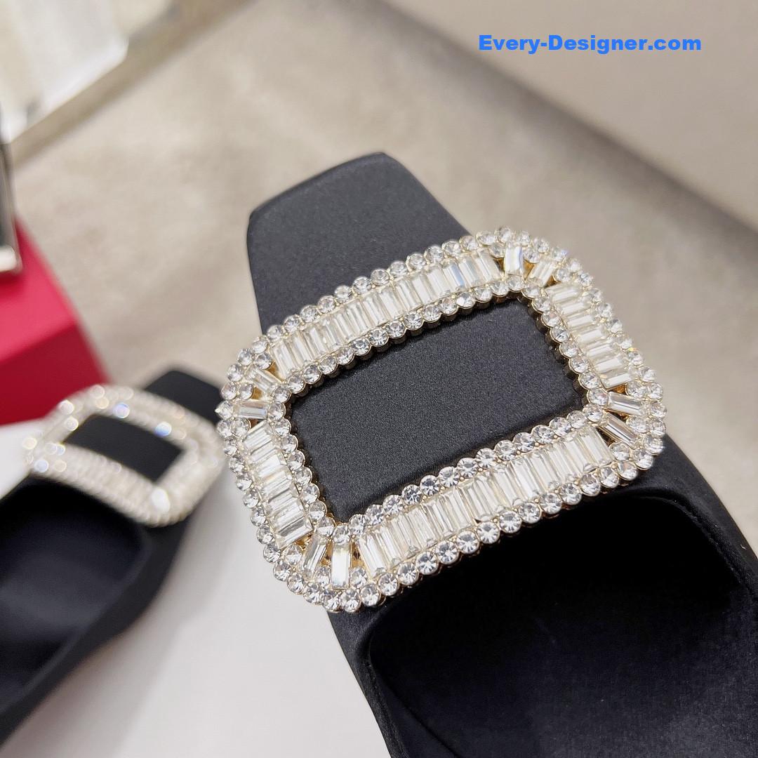 roger vivier silk D1am0nd buckle square heel shoes