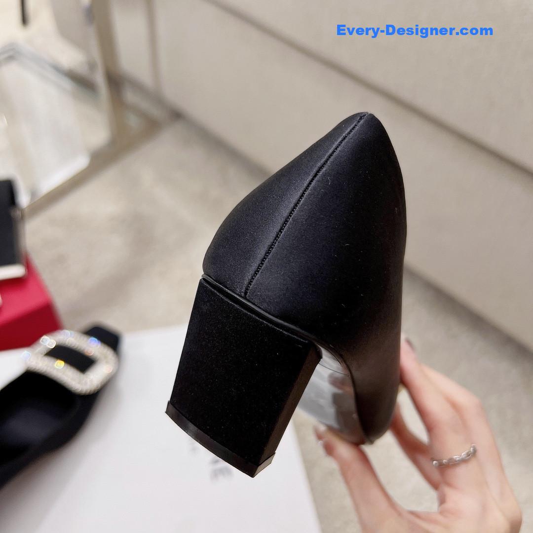 roger vivier silk D1am0nd buckle square heel shoes