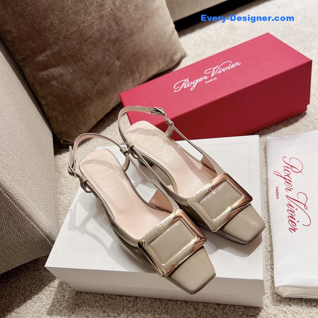 Roger vivier square buckle chunky heel back sandals