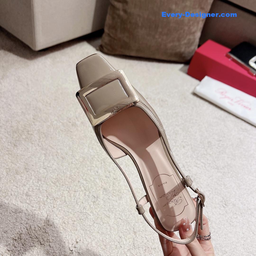 Roger vivier square buckle chunky heel back sandals