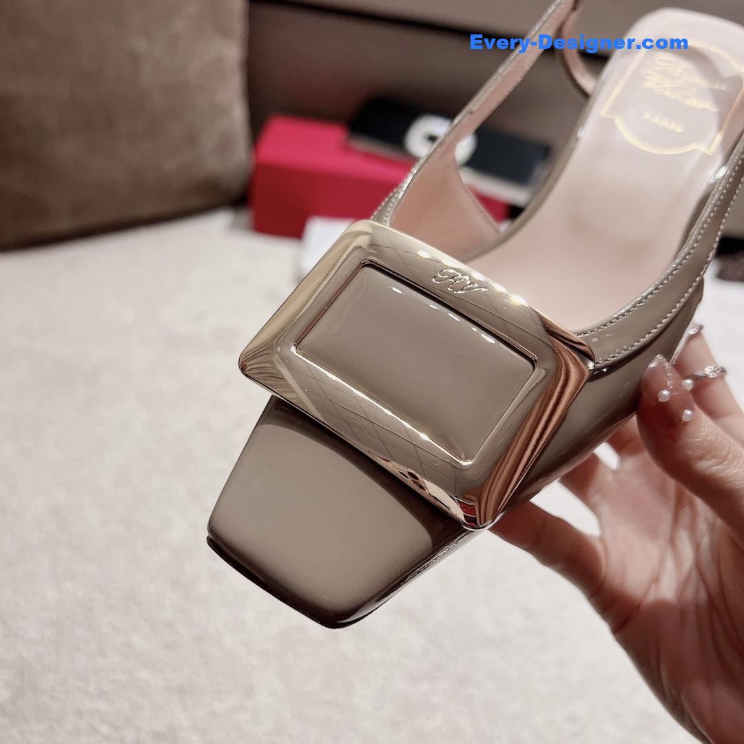 Roger vivier square buckle chunky heel back sandals