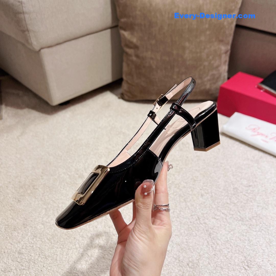 Roger vivier square buckle chunky heel back sandals