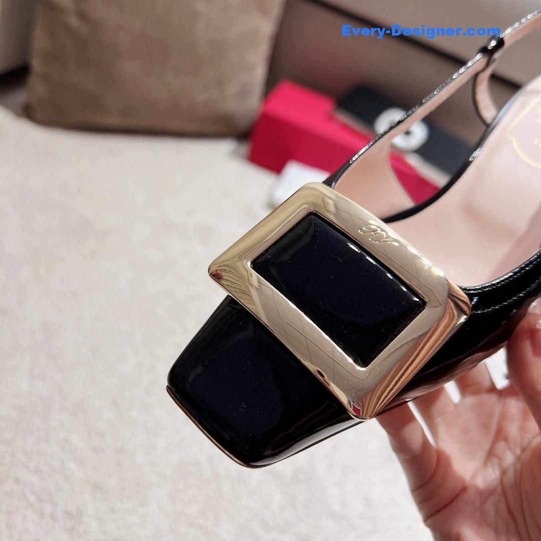 Roger vivier square buckle chunky heel back sandals