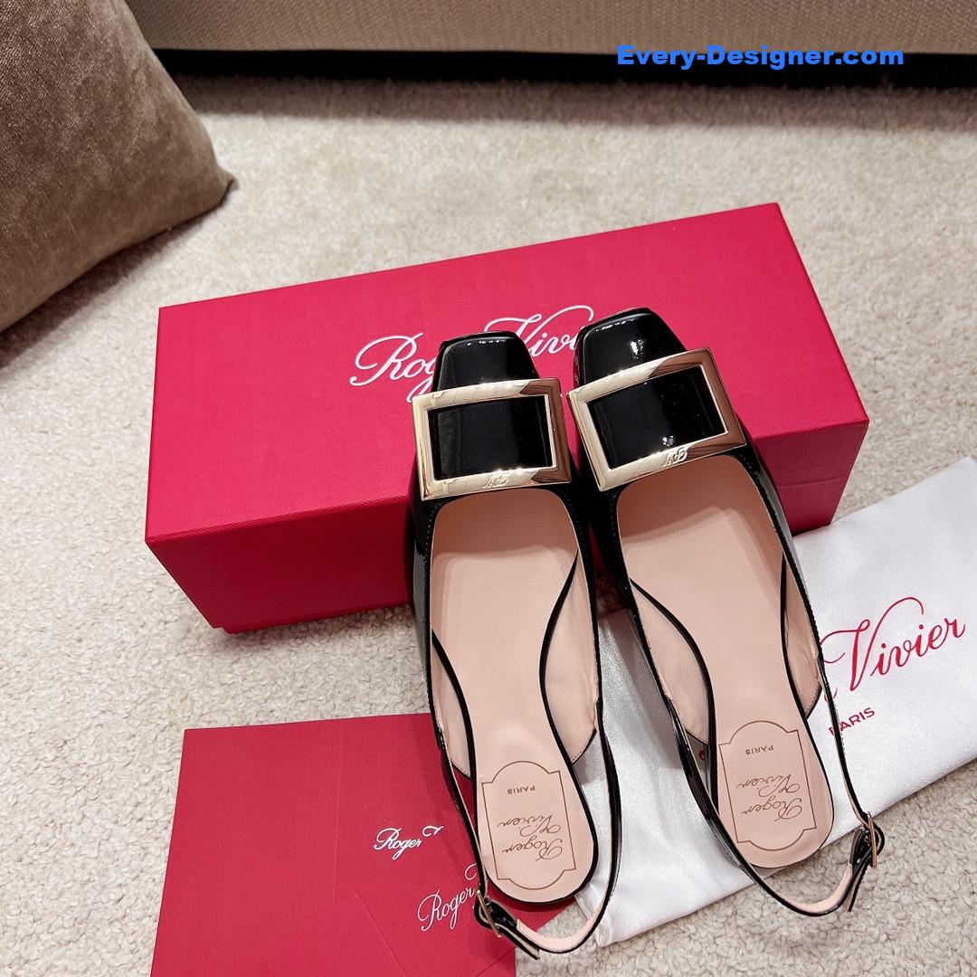 Roger vivier square buckle chunky heel back sandals