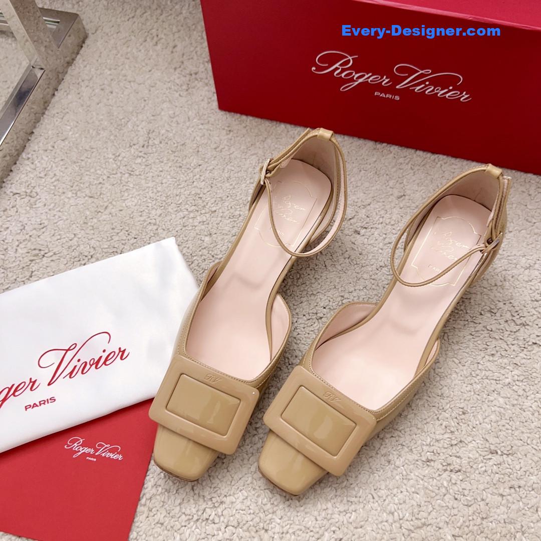 Roger vivier square buckle block heel strappy sandals