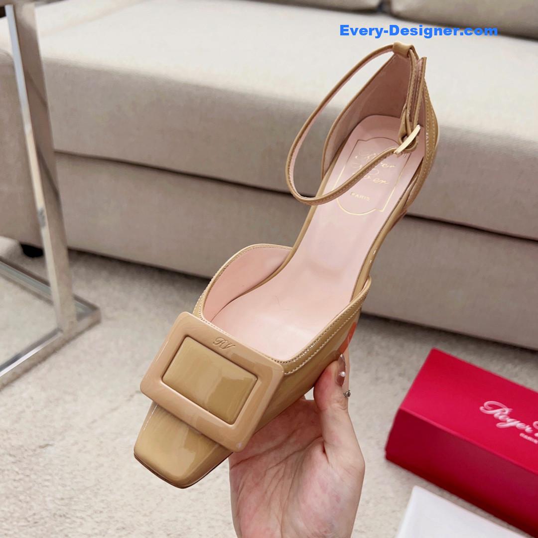 Roger vivier square buckle block heel strappy sandals