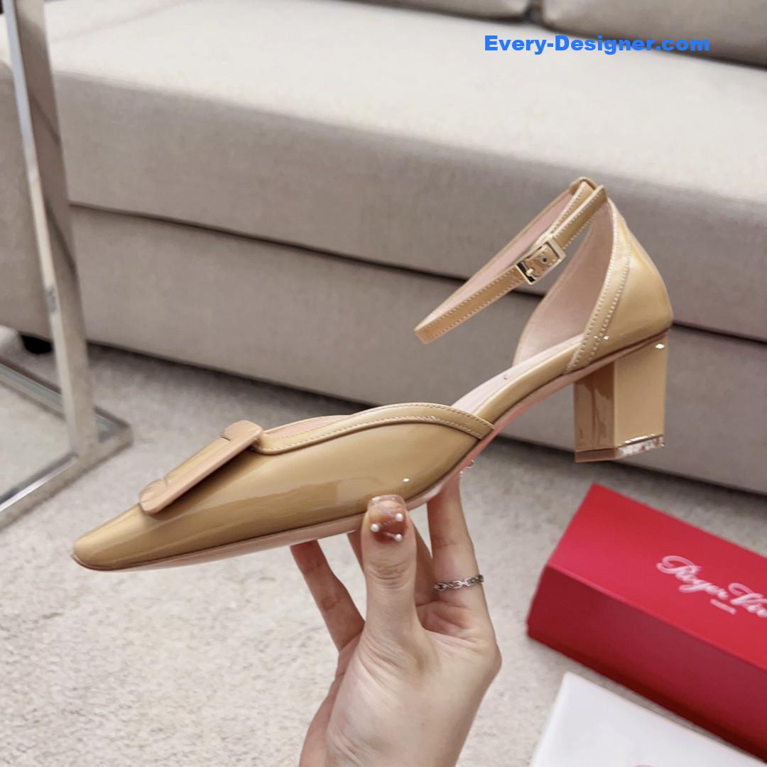 Roger vivier square buckle block heel strappy sandals