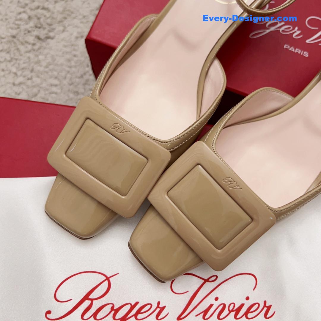Roger vivier square buckle block heel strappy sandals