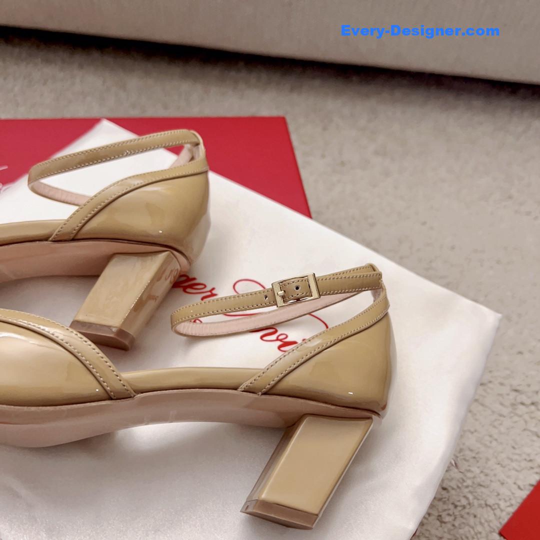 Roger vivier square buckle block heel strappy sandals