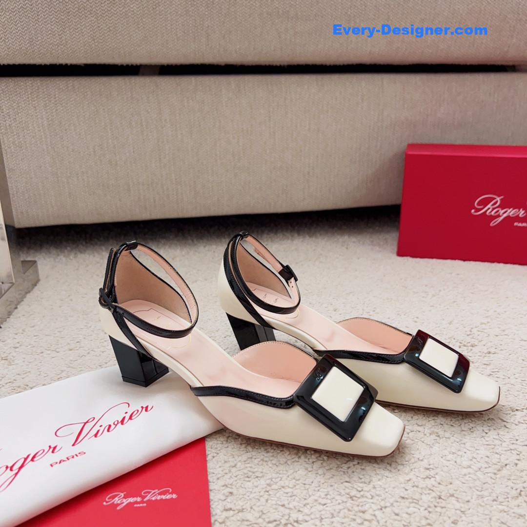 Roger vivier square buckle block heel strappy sandals