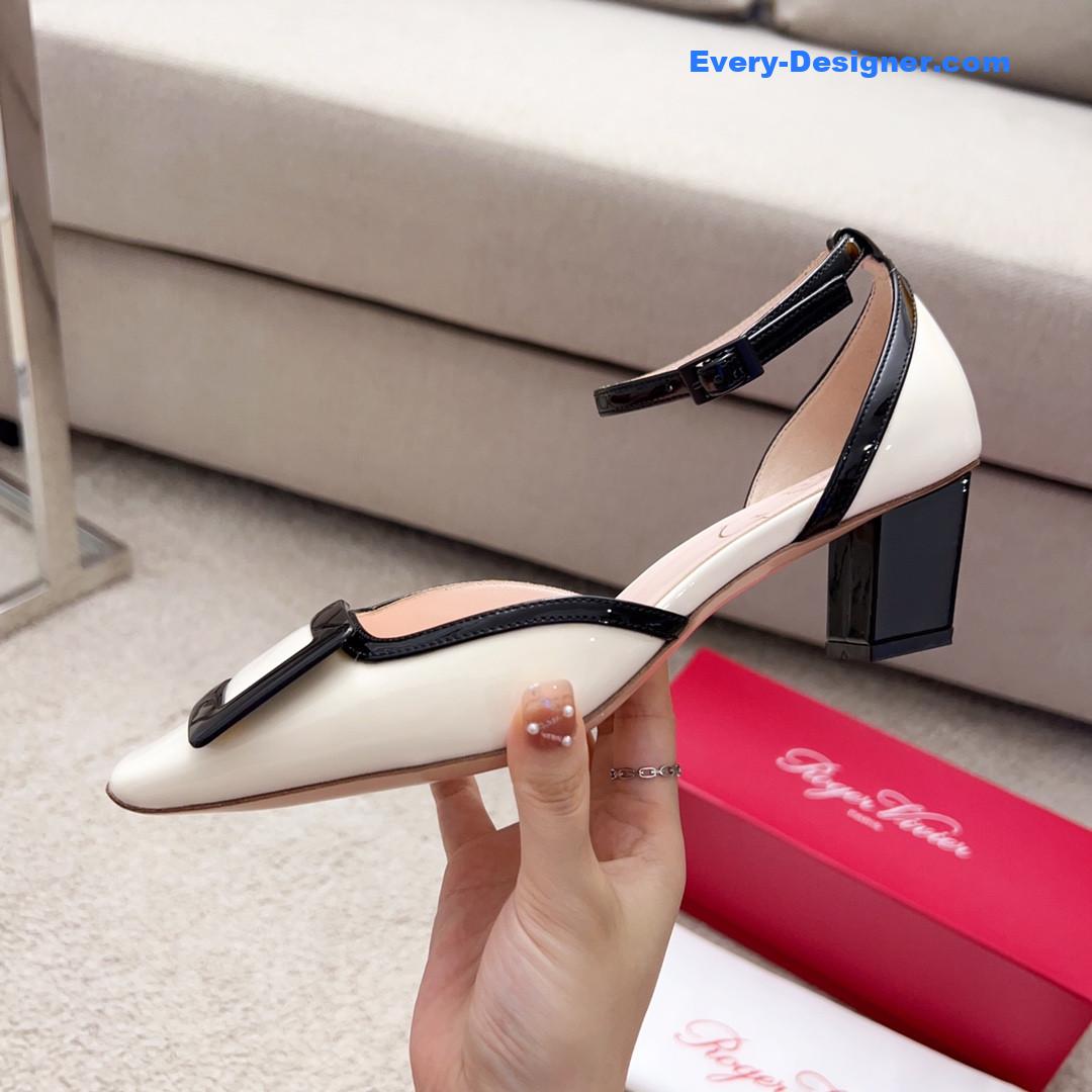 Roger vivier square buckle block heel strappy sandals