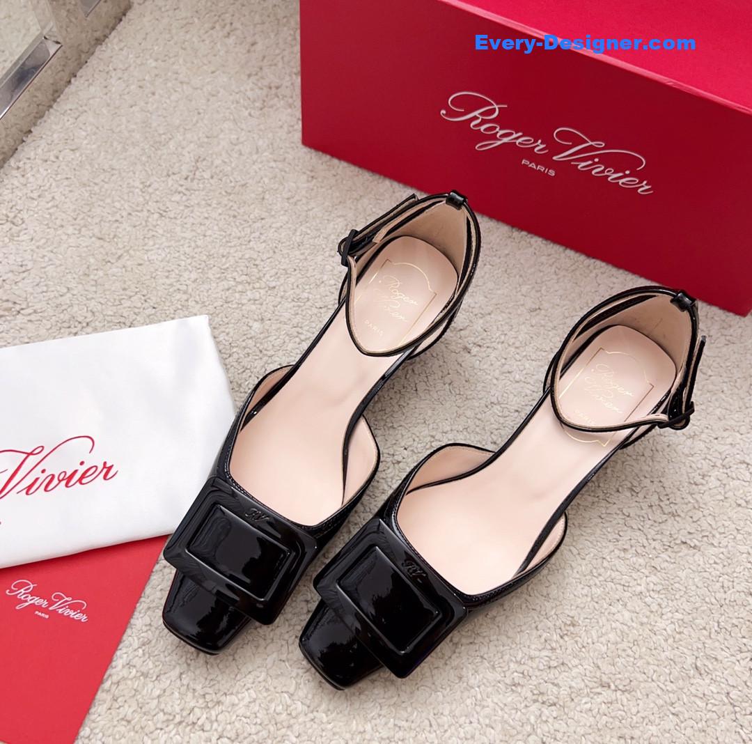 Roger vivier square buckle block heel strappy sandals