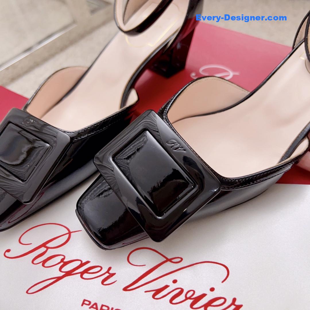 Roger vivier square buckle block heel strappy sandals