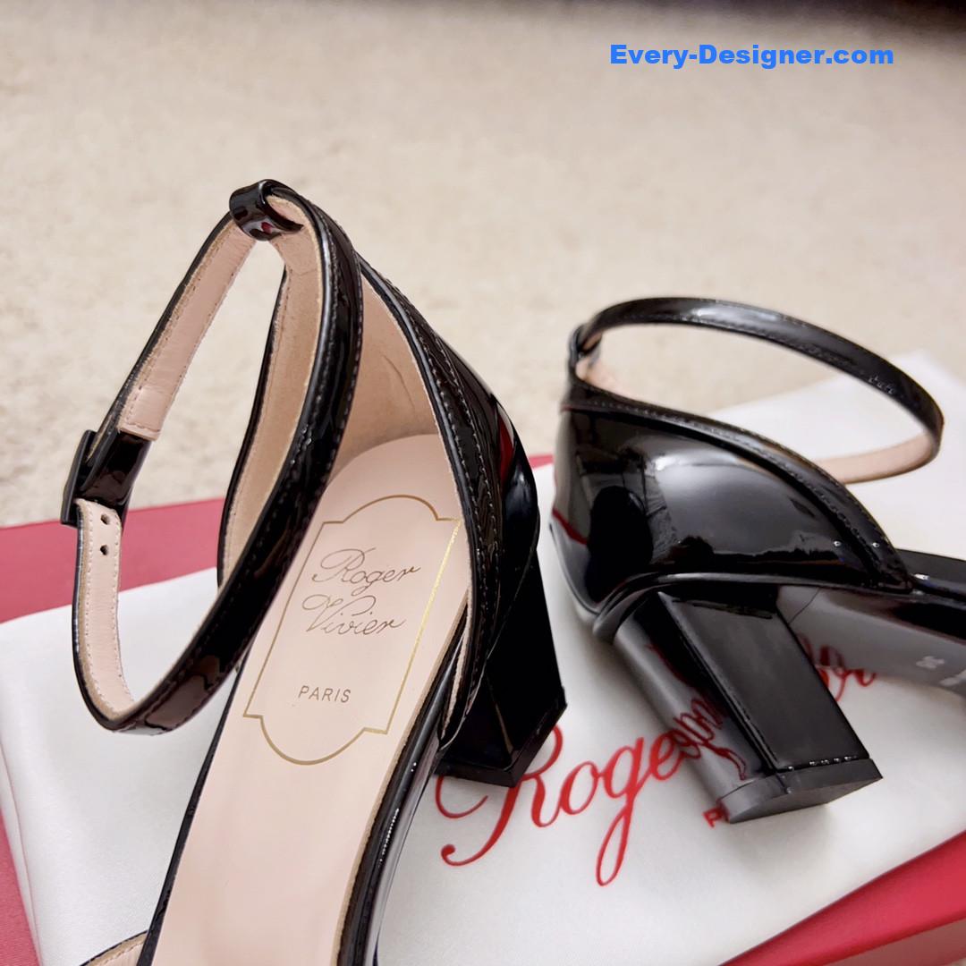 Roger vivier square buckle block heel strappy sandals