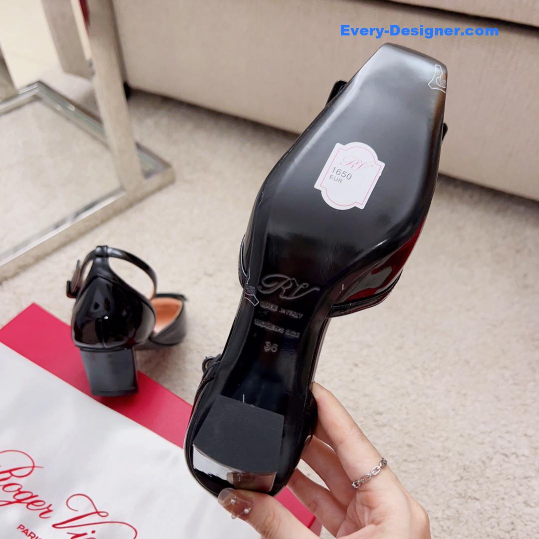 Roger vivier square buckle block heel strappy sandals