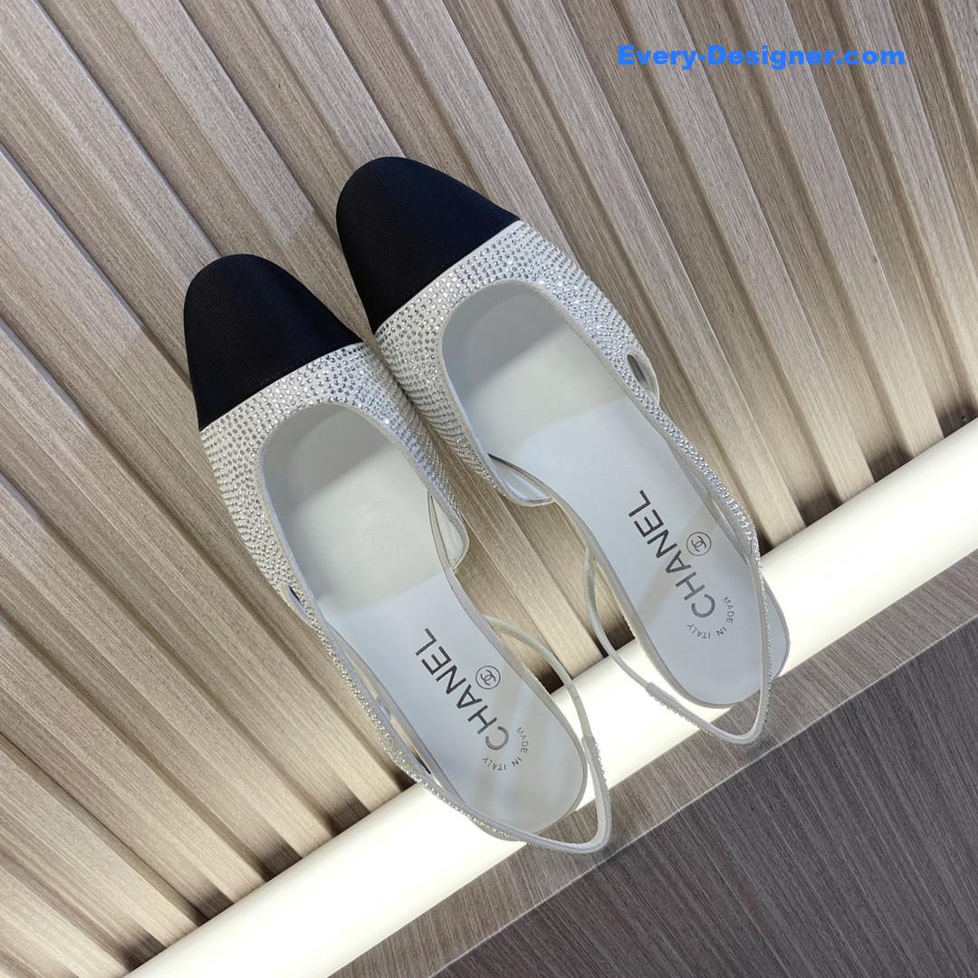 CC rhinestone thick heel side empty sandals