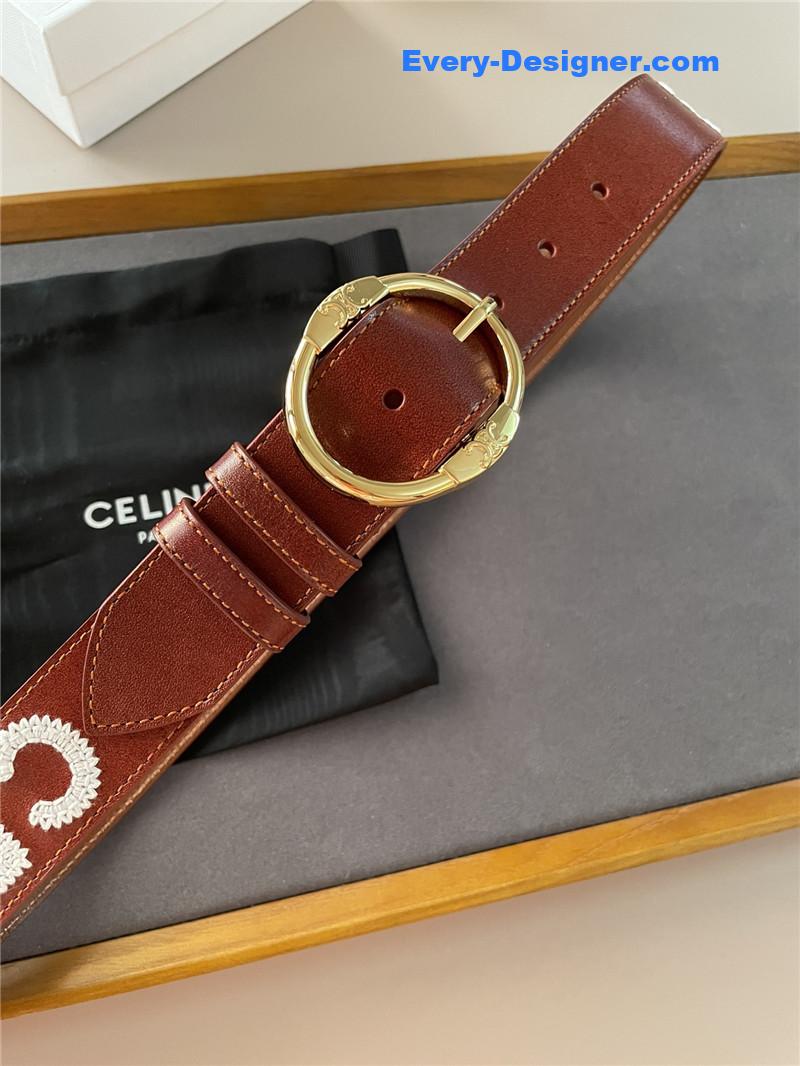 Ce1i*e embroidered belt in vintage calfskin