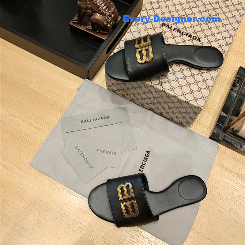 Ba1en*iaga flat heel round toe slide side slides
