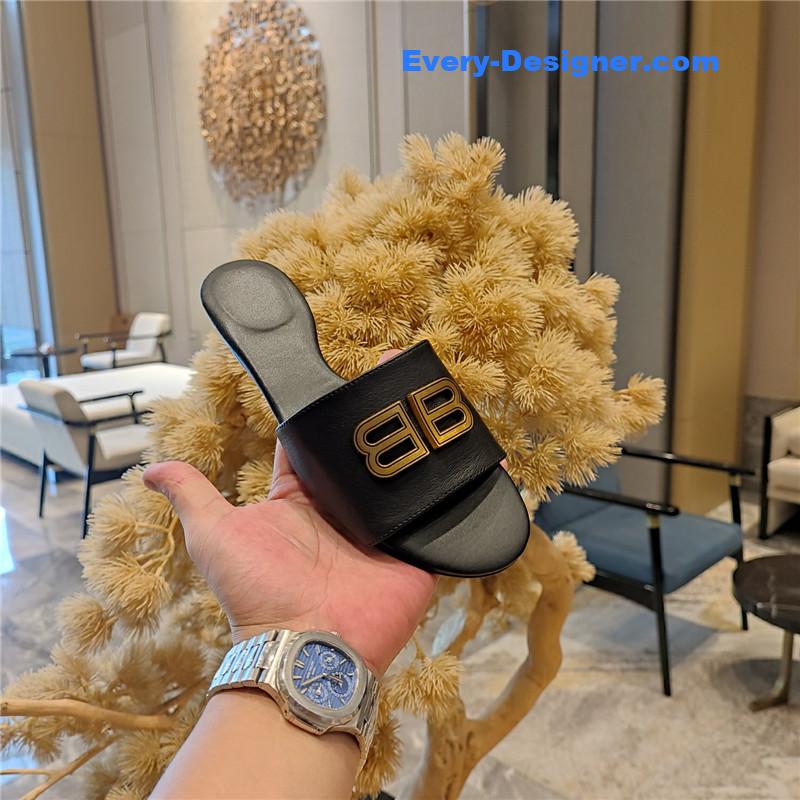 Ba1en*iaga flat heel round toe slide side slides