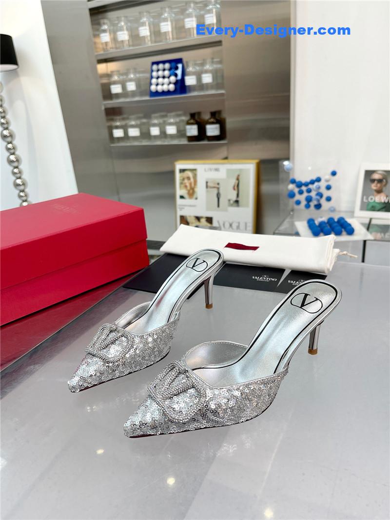 Va1e*ntin0 new sequin version v buckle classic slippers