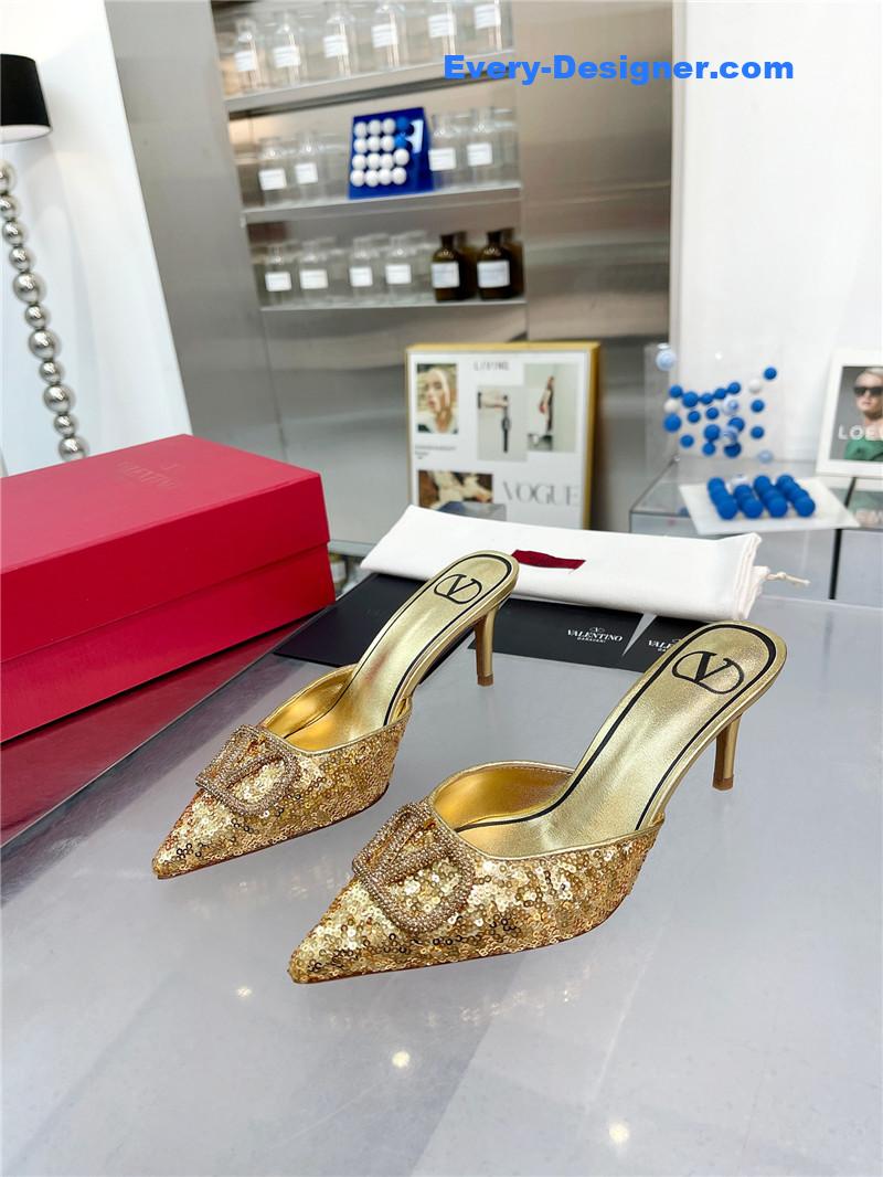Va1e*ntin0 new sequin version v buckle classic slippers