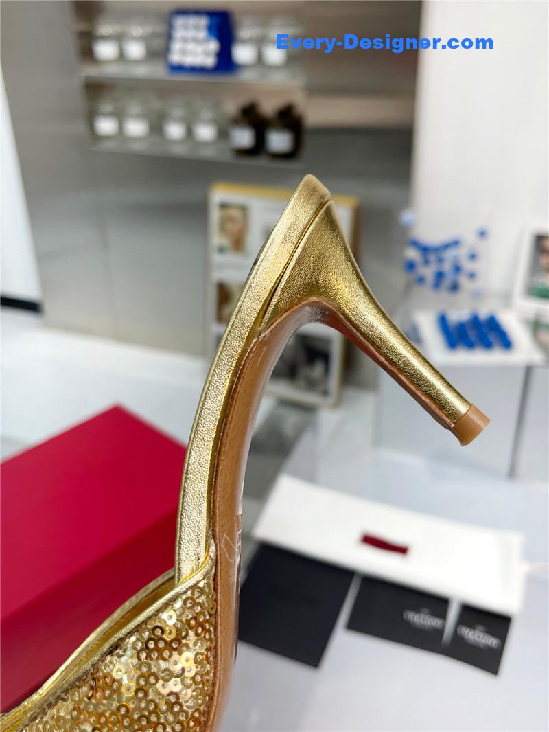 Va1e*ntin0 new sequin version v buckle classic slippers