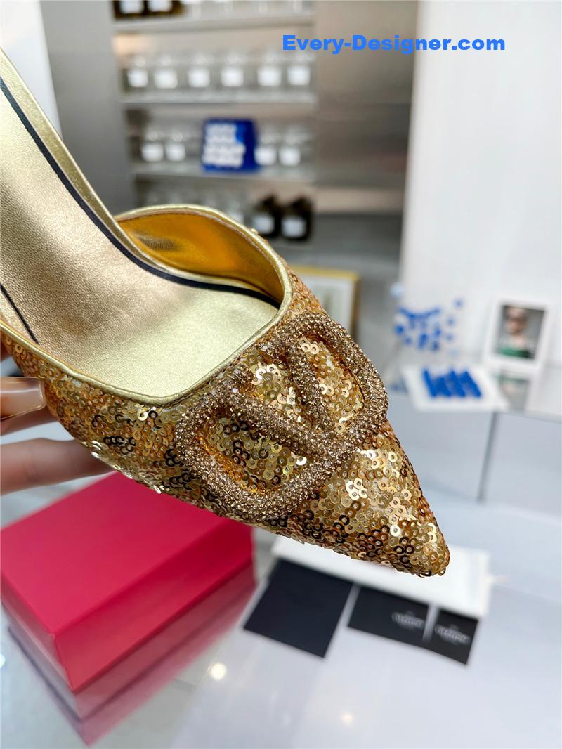 Va1e*ntin0 new sequin version v buckle classic slippers