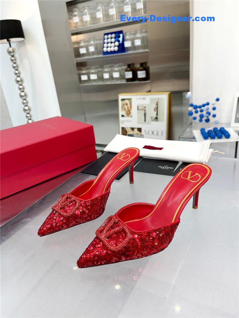 Va1e*ntin0 new sequin version v buckle classic slippers