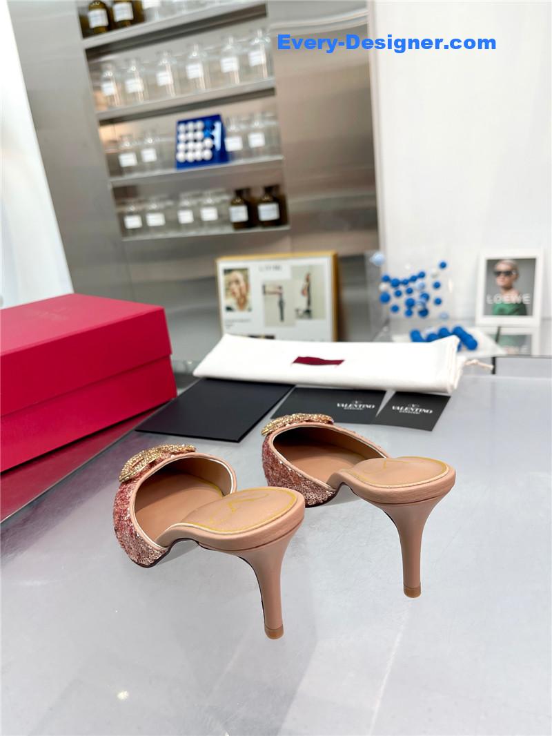 Va1e*ntin0 new sequin version v buckle classic slippers