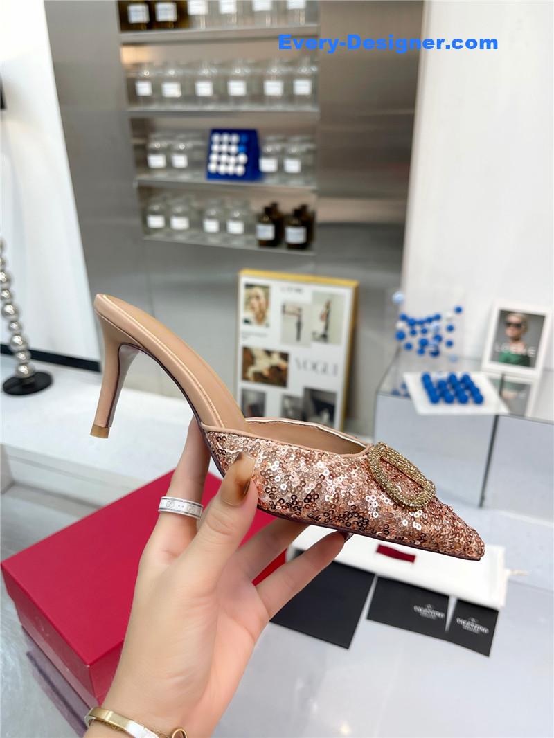 Va1e*ntin0 new sequin version v buckle classic slippers