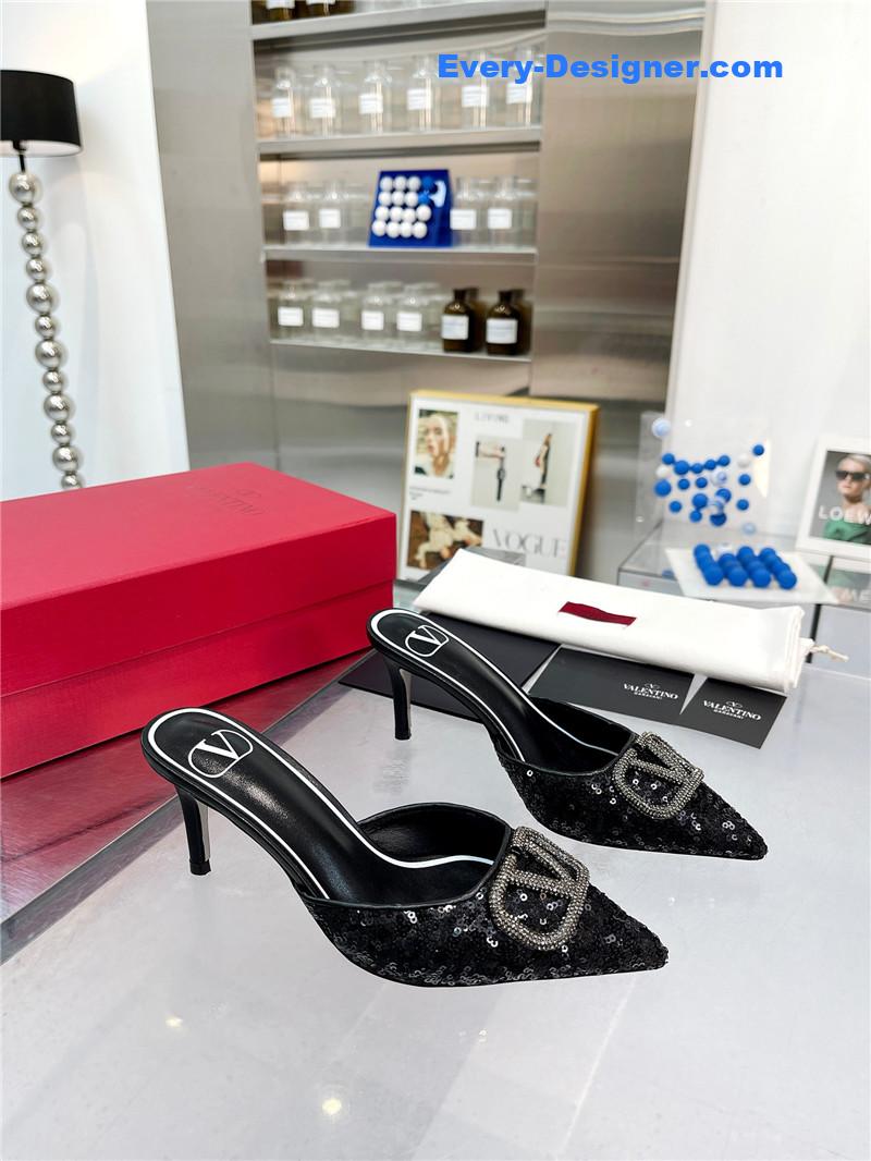 Va1e*ntin0 new sequin version v buckle classic slippers