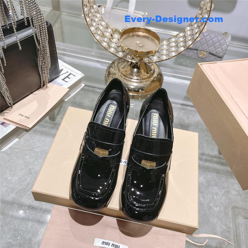 M1um1u gold coin loafer patent leather high heels