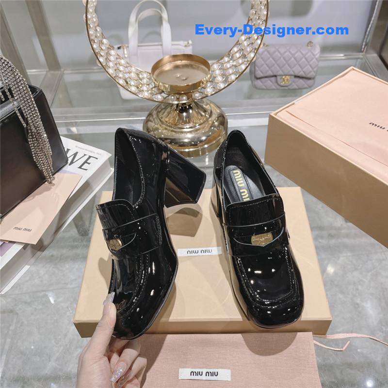 M1um1u gold coin loafer patent leather high heels