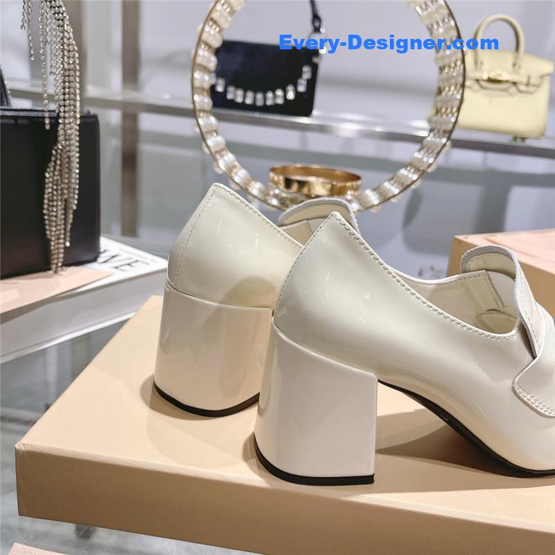 M1um1u gold coin loafer patent leather high heels