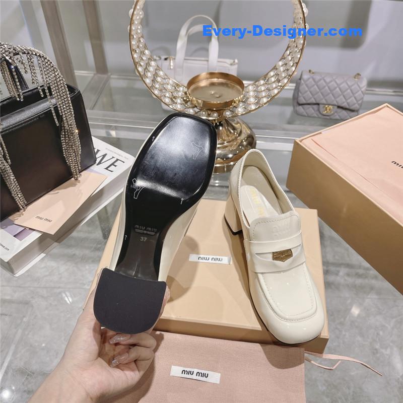 M1um1u gold coin loafer patent leather high heels