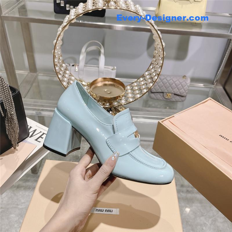 M1um1u gold coin loafer patent leather high heels