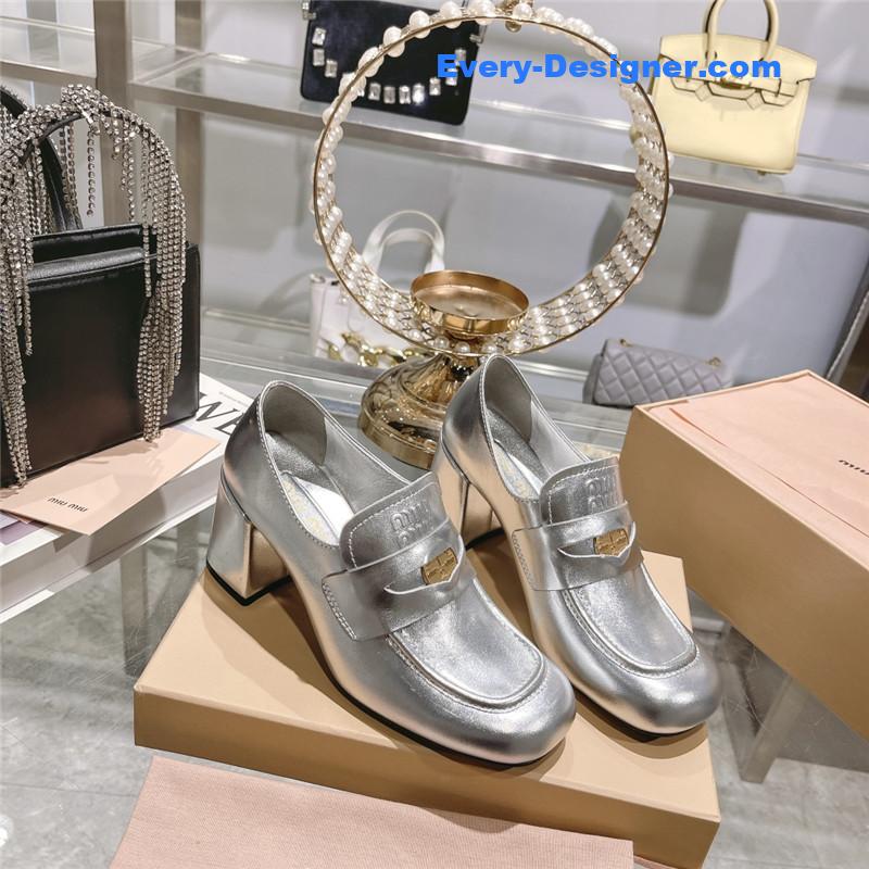 M1um1u gold coin loafer patent leather high heels