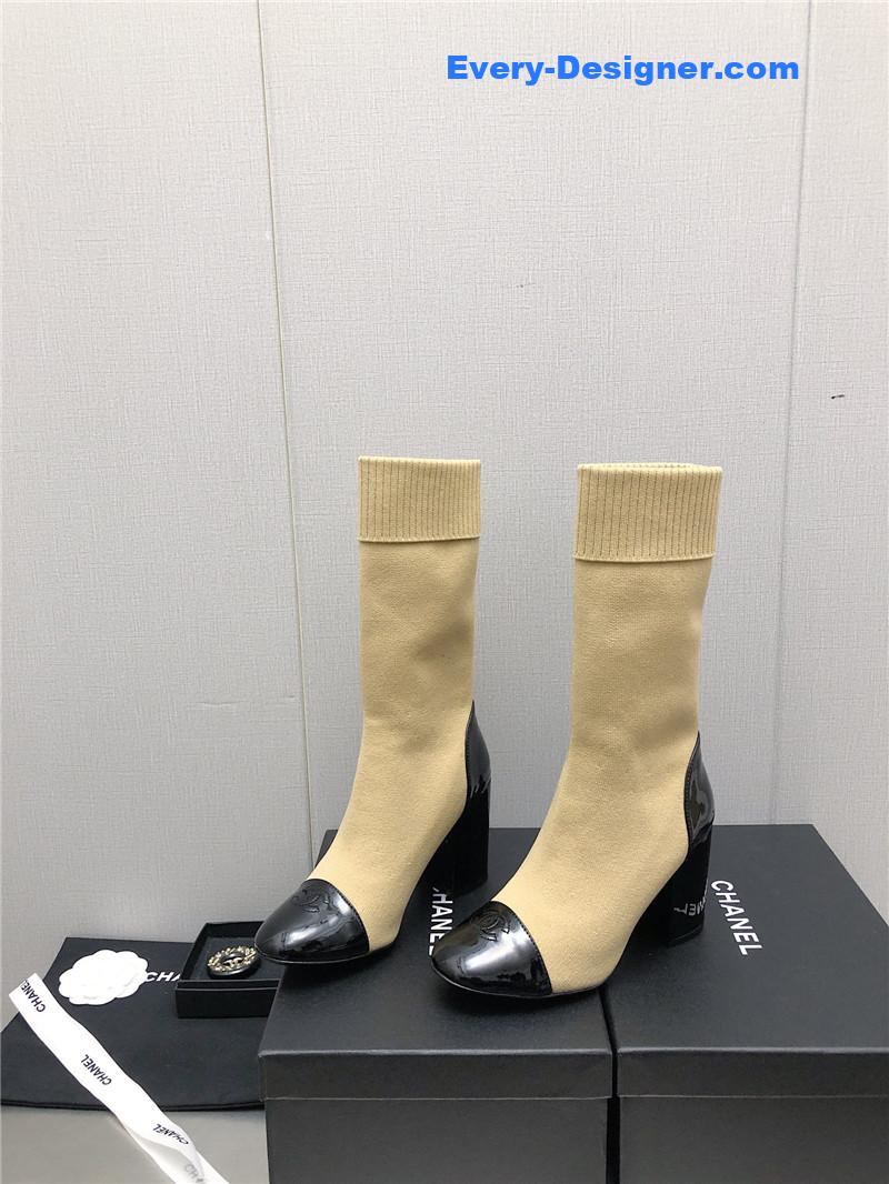 CC autumn winter small fragrance chunky heel socks boots
