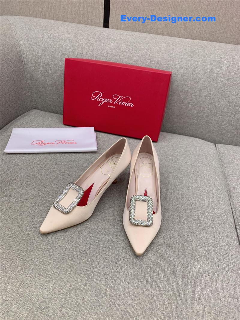 roger vivier classic D1am0nd buckle silk pumps