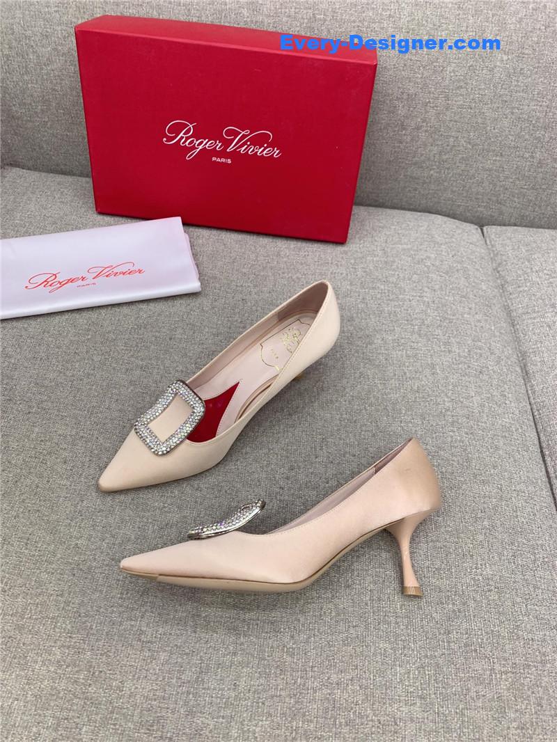 roger vivier classic D1am0nd buckle silk pumps