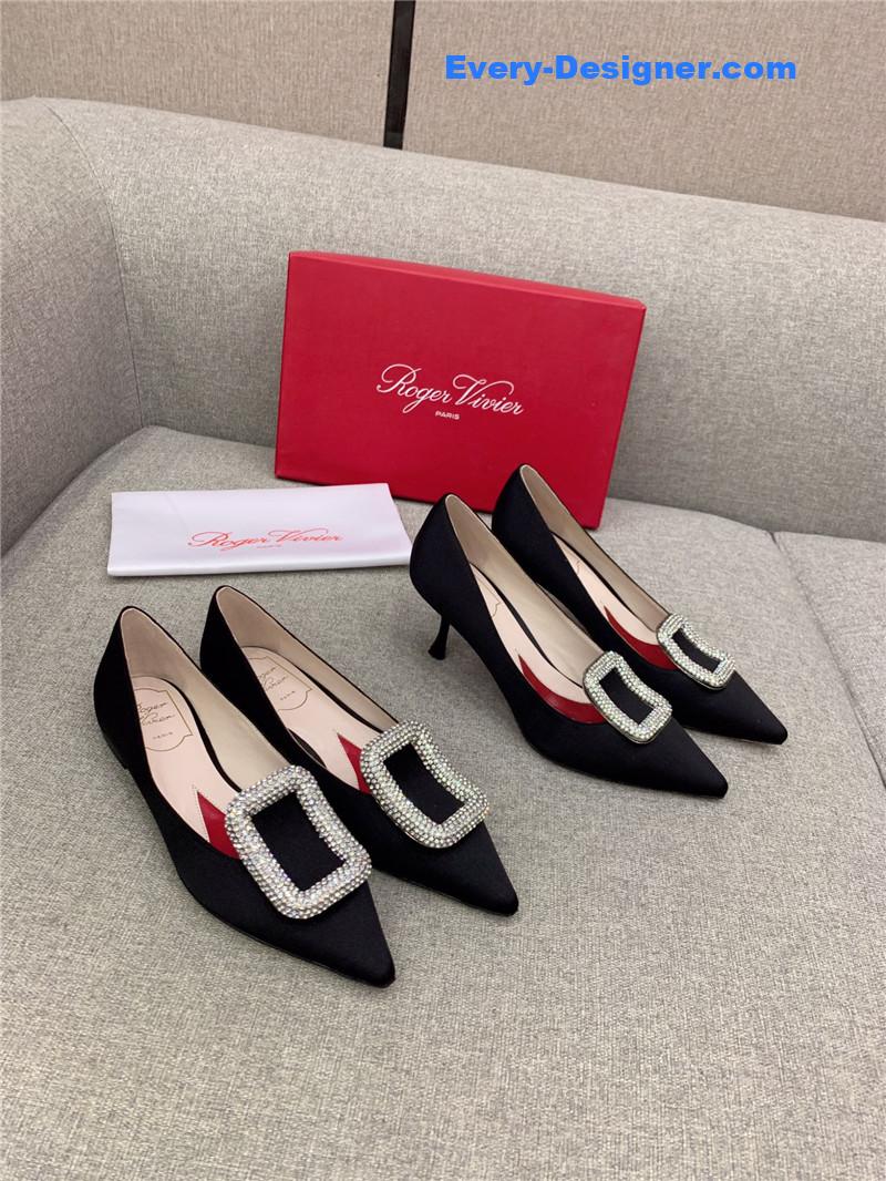 roger vivier classic D1am0nd buckle silk pumps