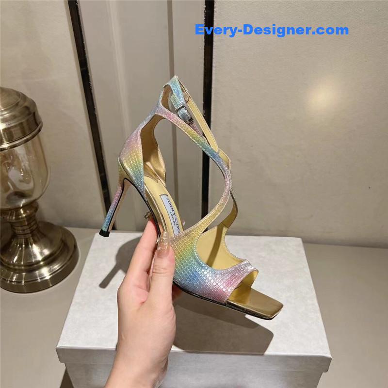 J1m*y Ch00 rainbow metallic high-heeled sandals