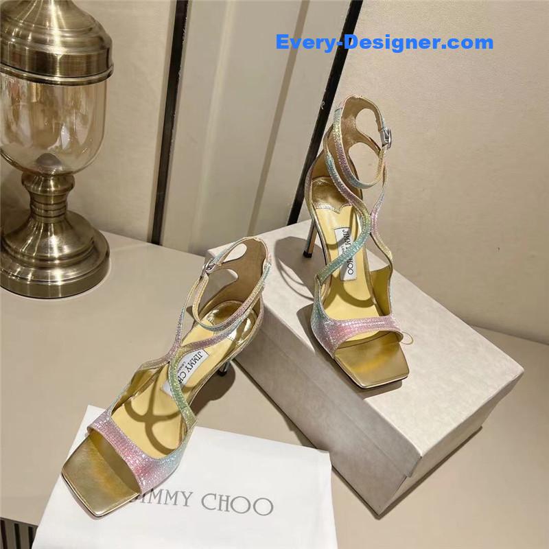 J1m*y Ch00 rainbow metallic high-heeled sandals