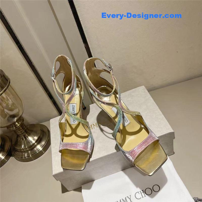 J1m*y Ch00 rainbow metallic high-heeled sandals