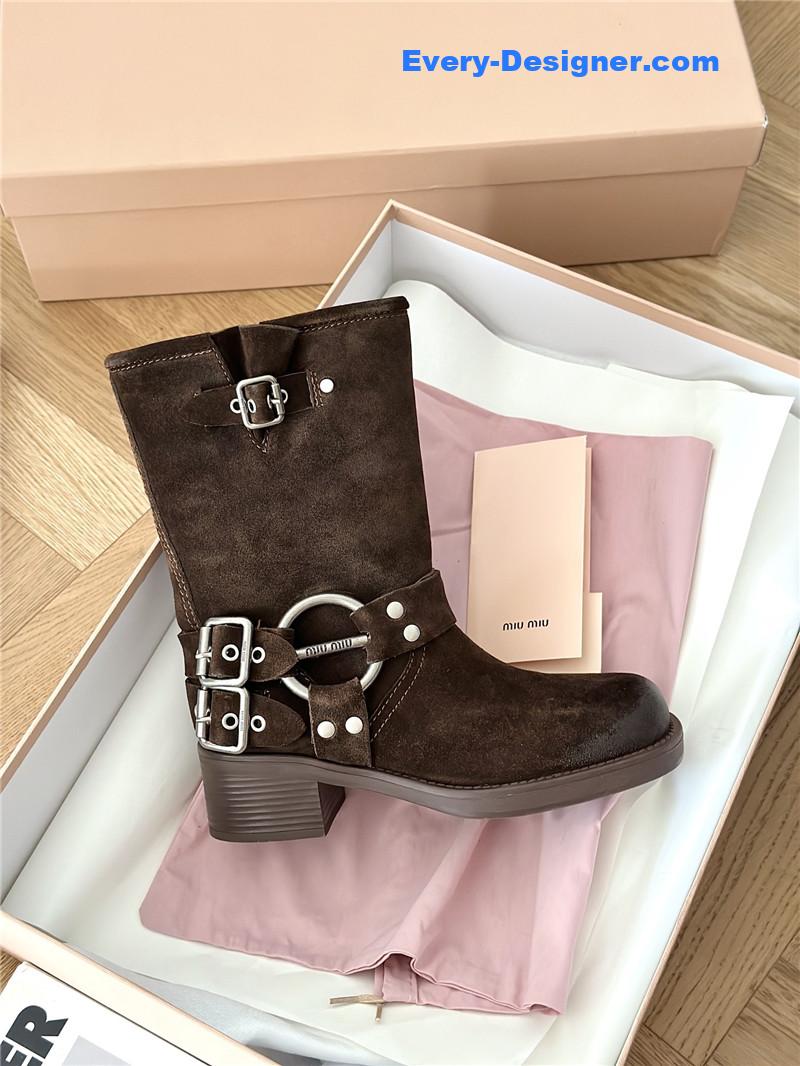 M1um1u autumn and winter brushed suede distressed boots