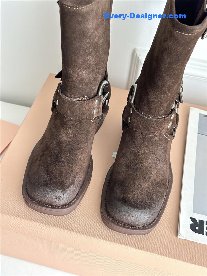M1um1u autumn and winter brushed suede distressed boots